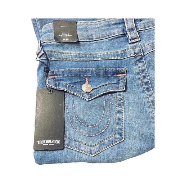 True Religion Womens Billie Mid Rise Whiskered Straight Leg Jeans Sz 30 New - Picture 6 of 11